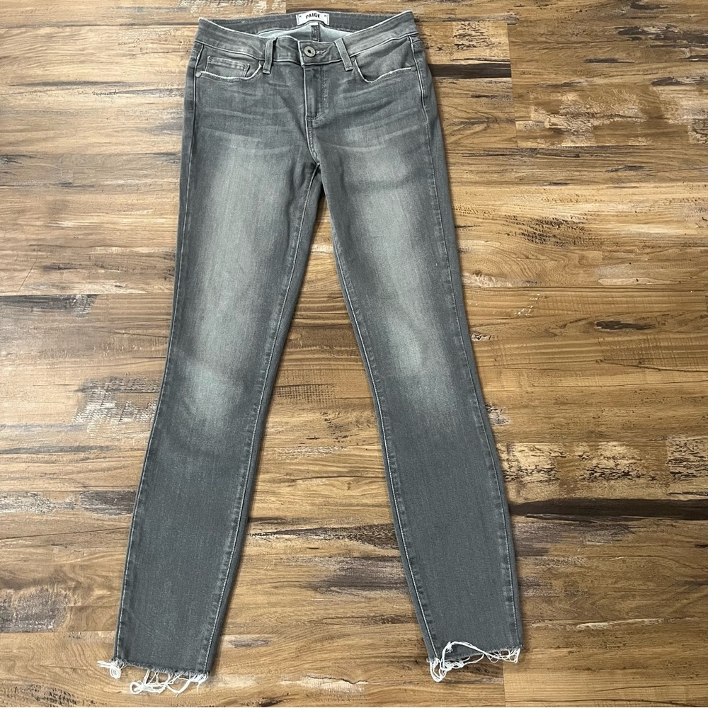 PAIGE Charcoal Grey Verdugo Ankle Cropped Distressed Skinny Women's Denim Jeans - Picture 4 of 15